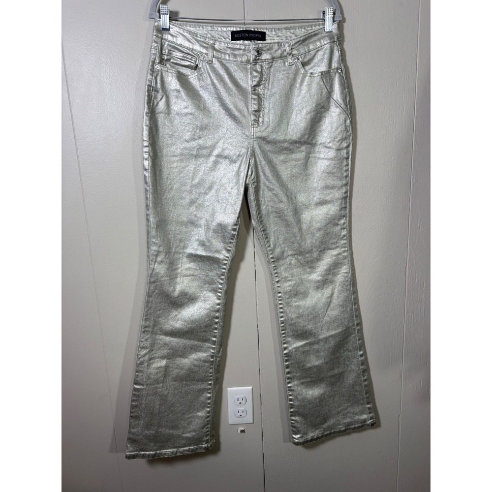 Boston Proper Metallic Silver Coated Boot Cut Jeans 32x30 McBling Cybercore Moto
